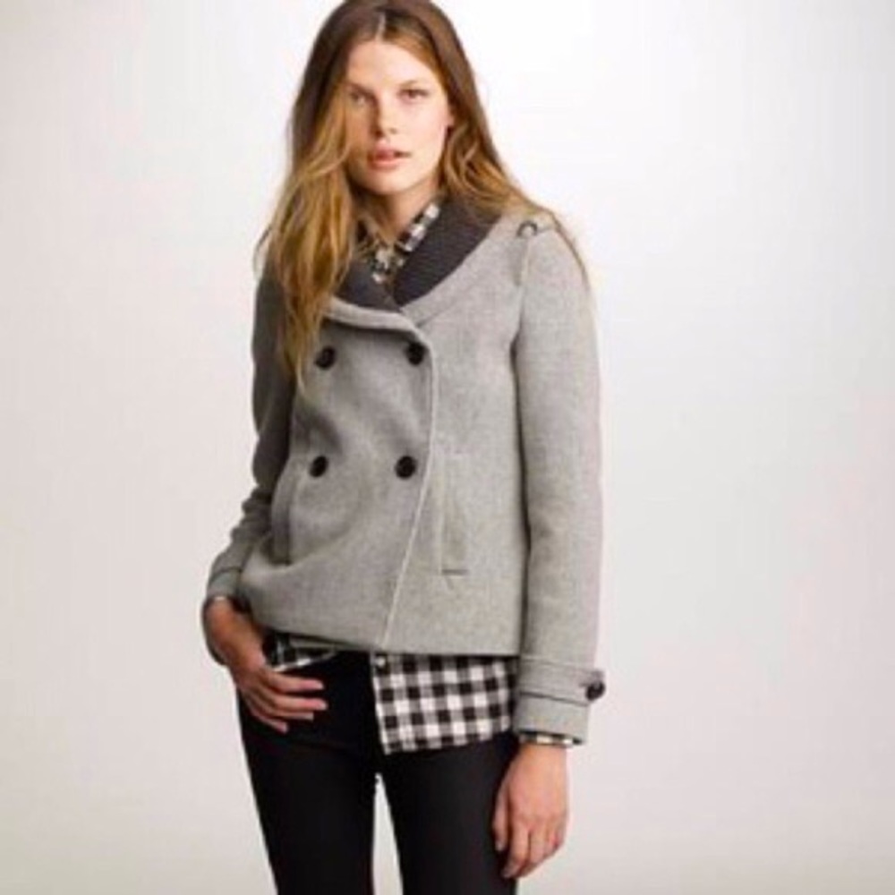 J CREW SASHA PEACOAT WOOL JACKET, SUPER CUTE, GRAY, SIZE 12
